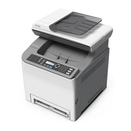 Moderná tlačiareň s automatickým podávačom dokumentov a ovládacím panelom.