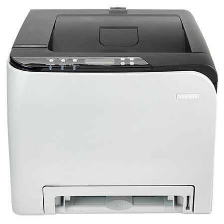 Moderná tlačiareň s automatickým podávaním papiera a ovládacím panelom.