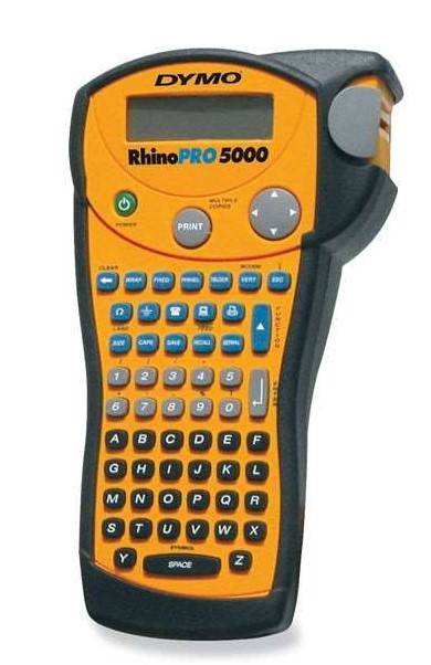 Prenosný označovač Dymo RhinoPRO 5000 s tlačiarňou a klávesnicou.
