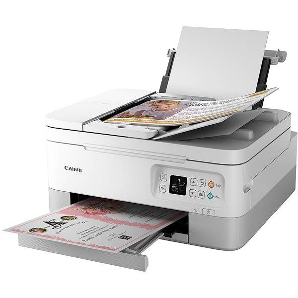 Tlačiareň Canon s dokumentmi a papiermi na tlač.
