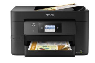 Epson multifunkčná tlačiareň s farebným displejom a papierom.