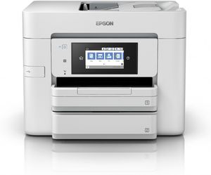 Moderná Epson tlačiareň s dotykovým displejom a zásobníkmi.