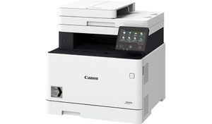 Moderná tlačiareň Canon s dotykovým displejom a zásuvkami na papier.