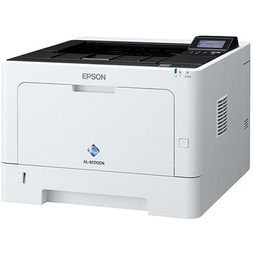 Biela laserová tlačiareň Epson AL-M310DN s dotykovým displejom.