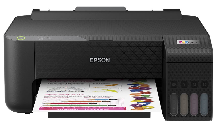 Epson tlačiareň s farebnými náplňami a tlačovým výstupom.