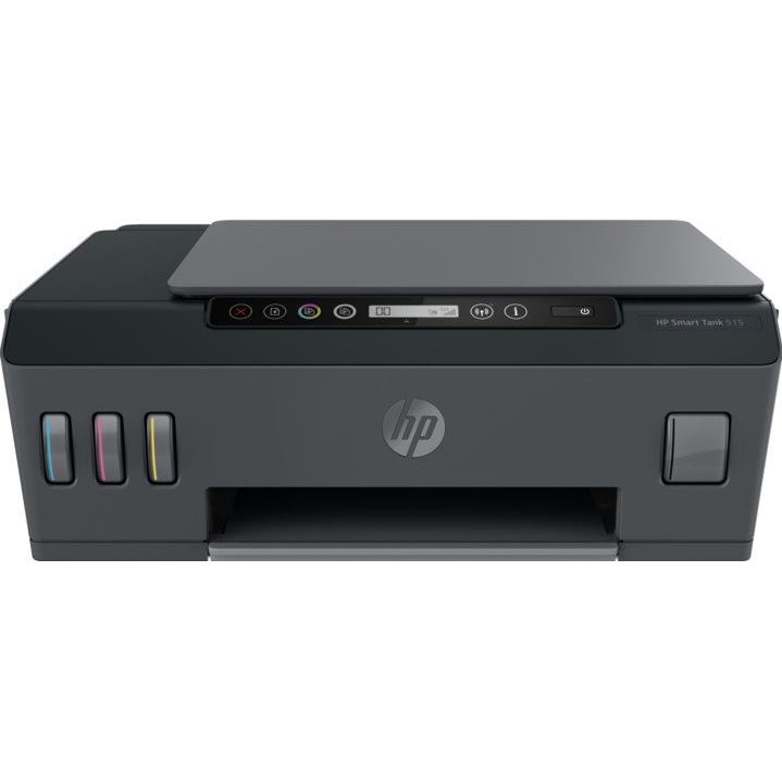Tlačiareň HP Smart Tank 515 s farebnými zásobníkmi a ovládacím panelom.