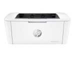 Biela tlačiareň HP LaserJet M110w na stole.