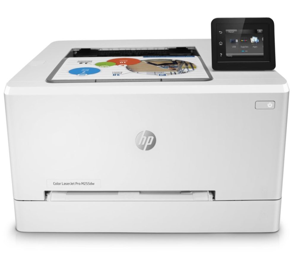 Tlačiareň HP LaserJet Pro M255dw s dotykovým displejom.