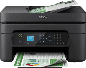 Epson tlačiareň s farebným tlačením a papierom na tlač.