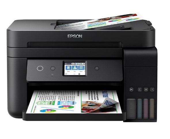Moderná tlačiareň Epson s farebným tlačením a dotykovým displejom.