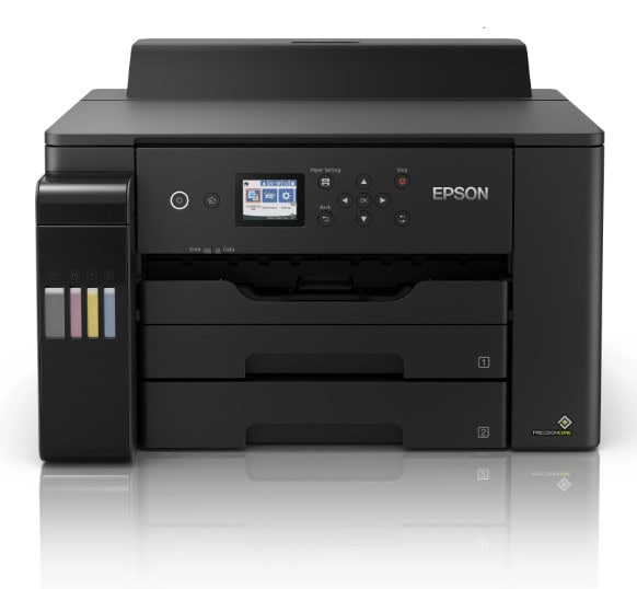 Moderná tlačiareň Epson WorkForce Pro s farebným zásobníkom tonerov.