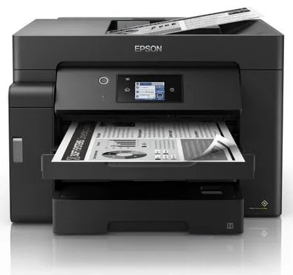 Epson tlačiareň s papierom na tlač dokumentov.