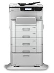 Moderná viacfunkčná tlačiareň Epson WorkForce Pro s farebným displejom.