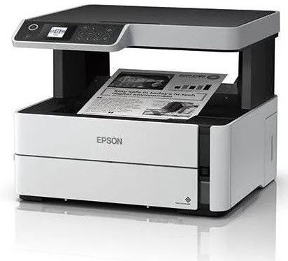 Moderná tlačiareň Epson s dotykovým displejom a papierom na tlač.