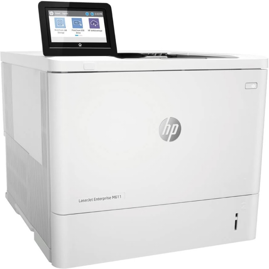 Moderná tlačiareň HP LaserJet Enterprise M611 s dotykovým displejom.