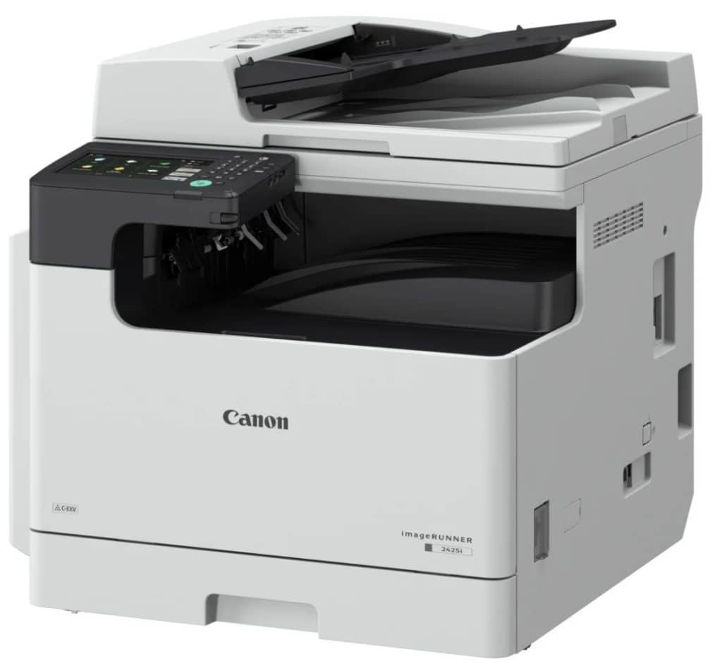Tlačiareň Canon ImageRUNNER s ovládačom a skenerom.