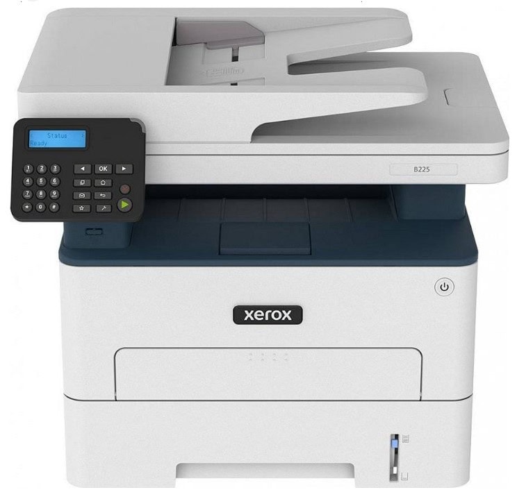 Kancelárska tlačiareň Xerox B225 s multifunkčnými funkciami.