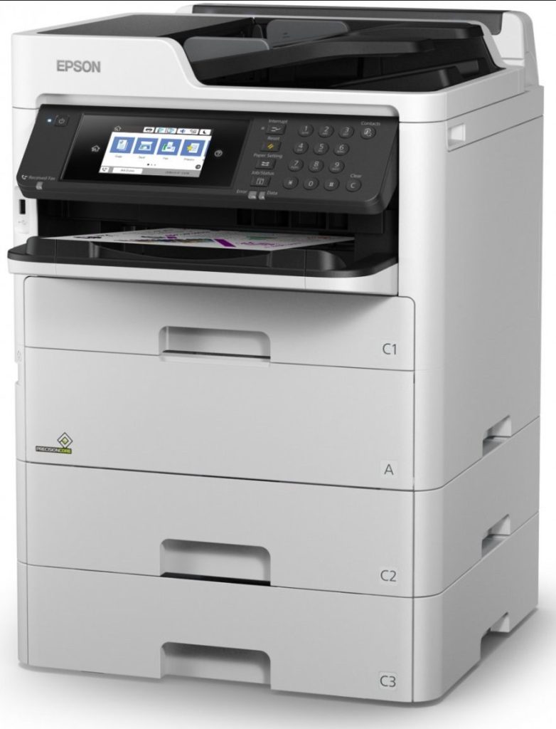 Moderná multifunkčná tlačiareň Epson s dotykovým displejom.
