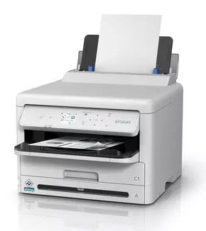 Moderná tlačiareň Epson s papierom a ovládaním.