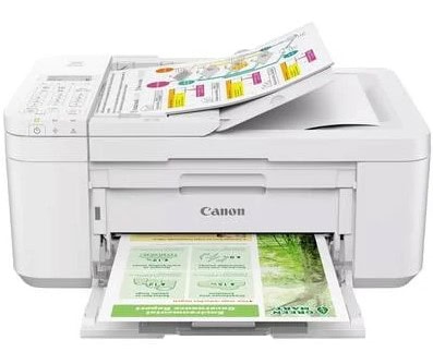 Tlačiareň Canon s farebnou tlačou a dokumentmi na papieri.