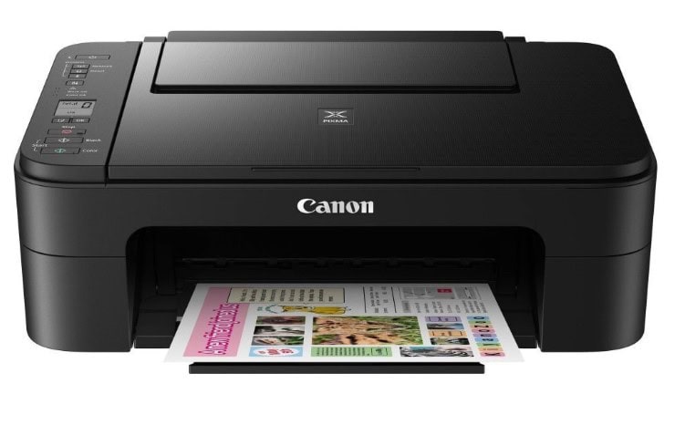 Čiernobiela tlačiareň Canon na tlač dokumentov a fotografií.
