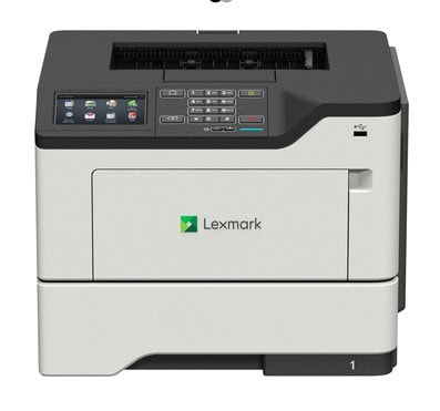 Kancelárska tlačiareň Lexmark s dotykovým displejom a tlačovou funkciou.