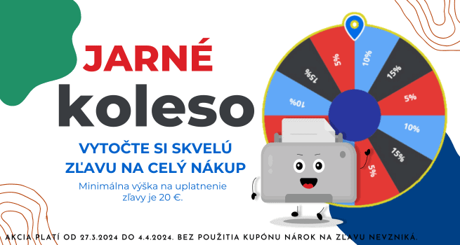 Jarné koleso šťastia s možnosťou výhry zliav na toner a náplne do tlačiarní.