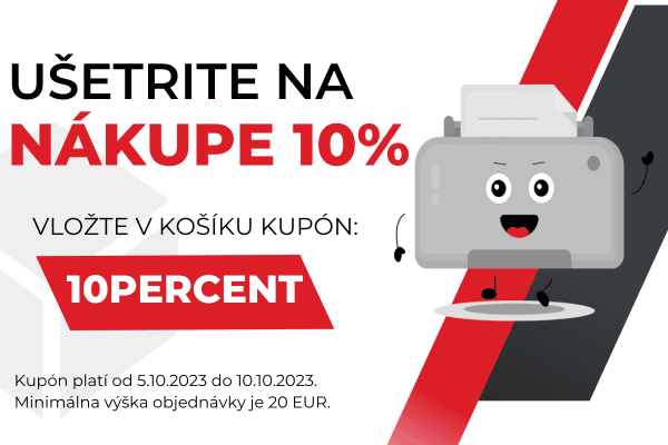 Obrázok s ponukou 10% zľavy na toner a náplne do tlačiarní.