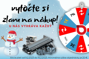 Kolotoč šťastia s tlačiarňou a snehuliakom na pozadí.