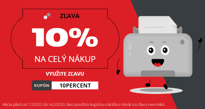 Obrázok s ponukou zľavy 10% na toner a náplne do tlačiarní.