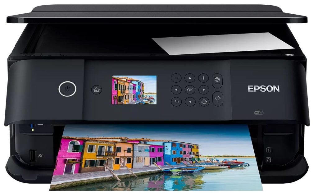 Kompaktná tlačiareň Epson XP-6000 s farebným displejom a tlačou fotografií.