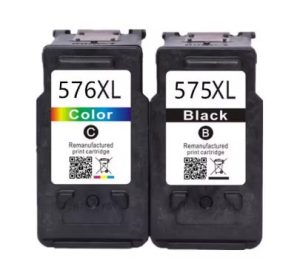 Dva náhradní tonery 576XL a 575XL pro tiskárny, černý a barevný.