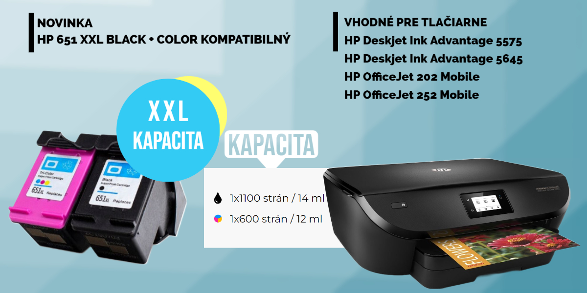 Novinka HP 651 XXL BLACK + COLOR kompatibilné
