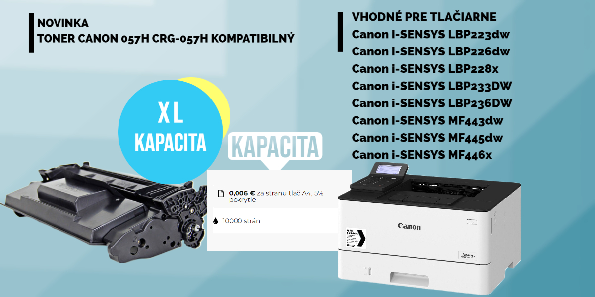 Novinka laserový toner TONER CANON 057H CRG-057H (3010C002) BLACK S ČIPOM kompatibilný